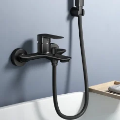 EMKE Robinet bain et douche noir mat, Mitigeur mural 21.2x18.3 cm, robinet salle de bain levier unique