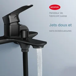 EMKE Robinet bain et douche noir mat, Mitigeur mural 21.2x18.3 cm, robinet salle de bain levier unique