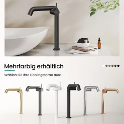 EMKE Robinet de Salle de Bain Noir Mat, 332 x 220 x 76 mm, Laiton, Cartouche Céramique, Mitigeur pour Lavabo, Installation Facile