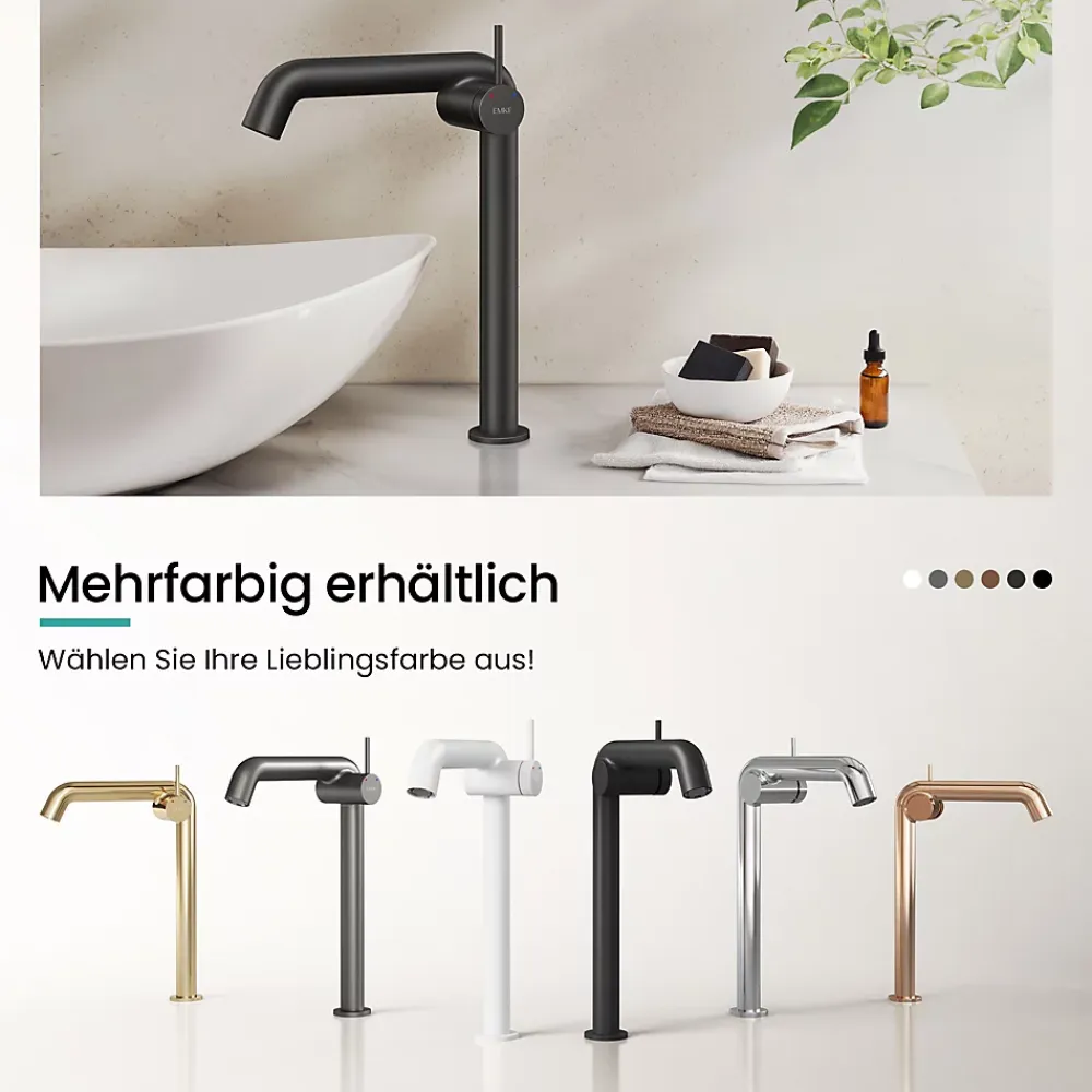 EMKE Robinet de Salle de Bain Noir Mat, 332 x 220 x 76 mm, Laiton, Cartouche Céramique, Mitigeur pour Lavabo, Installation Facile