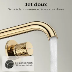 Robinet Lavabo Et Vasque|EMKE Robinet de Salle de Bain Modulaire,281x140x65mm,Corps en Laiton, Or Champagne,Mitigeur de lavabo mural,Cartouche en Céramique