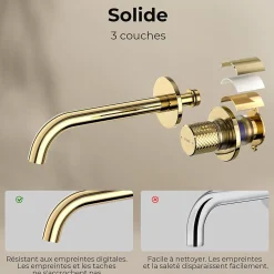 Robinet Lavabo Et Vasque|EMKE Robinet de Salle de Bain Modulaire,281x140x65mm,Corps en Laiton, Or Champagne,Mitigeur de lavabo mural,Cartouche en Céramique