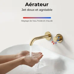 Robinet Lavabo Et Vasque|EMKE Robinet de Salle de Bain Modulaire,281x140x65mm,Corps en Laiton, Or Champagne,Mitigeur de lavabo mural,Cartouche en Céramique