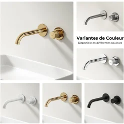 Robinet Lavabo Et Vasque|EMKE Robinet de Salle de Bain Modulaire,281x140x65mm,Corps en Laiton, Or Champagne,Mitigeur de lavabo mural,Cartouche en Céramique