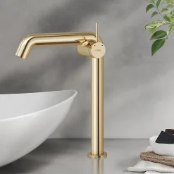 EMKE Robinet de Salle de Bain Or Champagne, 332x220x76 mm, Laiton, Cartouche Céramique, Mitigeur de Lavabo, Installation Facile