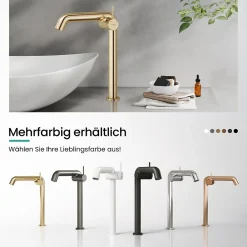 EMKE Robinet de Salle de Bain Or Champagne, 332x220x76 mm, Laiton, Cartouche Céramique, Mitigeur de Lavabo, Installation Facile