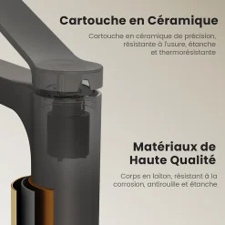 EMKE Robinet Lavabo Salle de Bain 335x233x46 mm Anthracite, Mitigeur en Cuivre, Robinet de Cuisine, Cartouche Céramique
