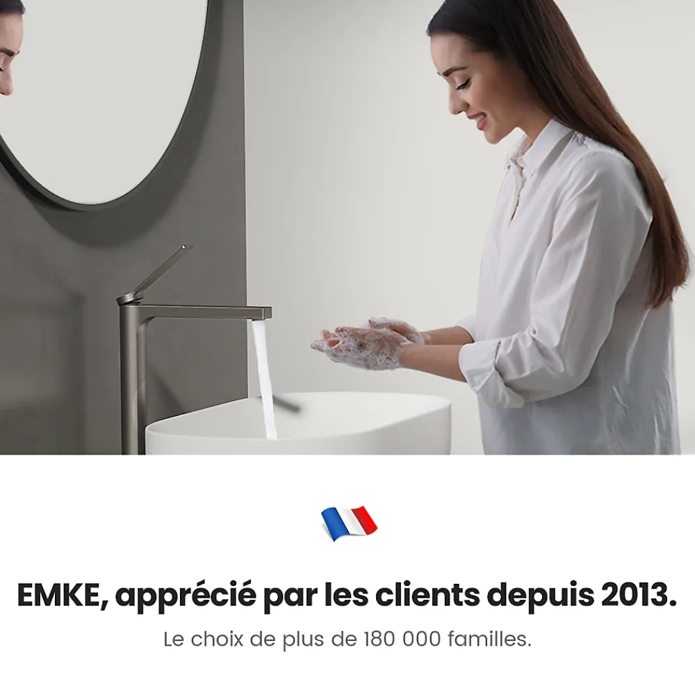 EMKE Robinet Lavabo Salle de Bain 335x233x46 mm Anthracite, Mitigeur en Cuivre, Robinet de Cuisine, Cartouche Céramique