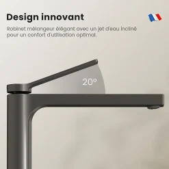 EMKE Robinet Lavabo Salle de Bain 335x233x46 mm Anthracite, Mitigeur en Cuivre, Robinet de Cuisine, Cartouche Céramique