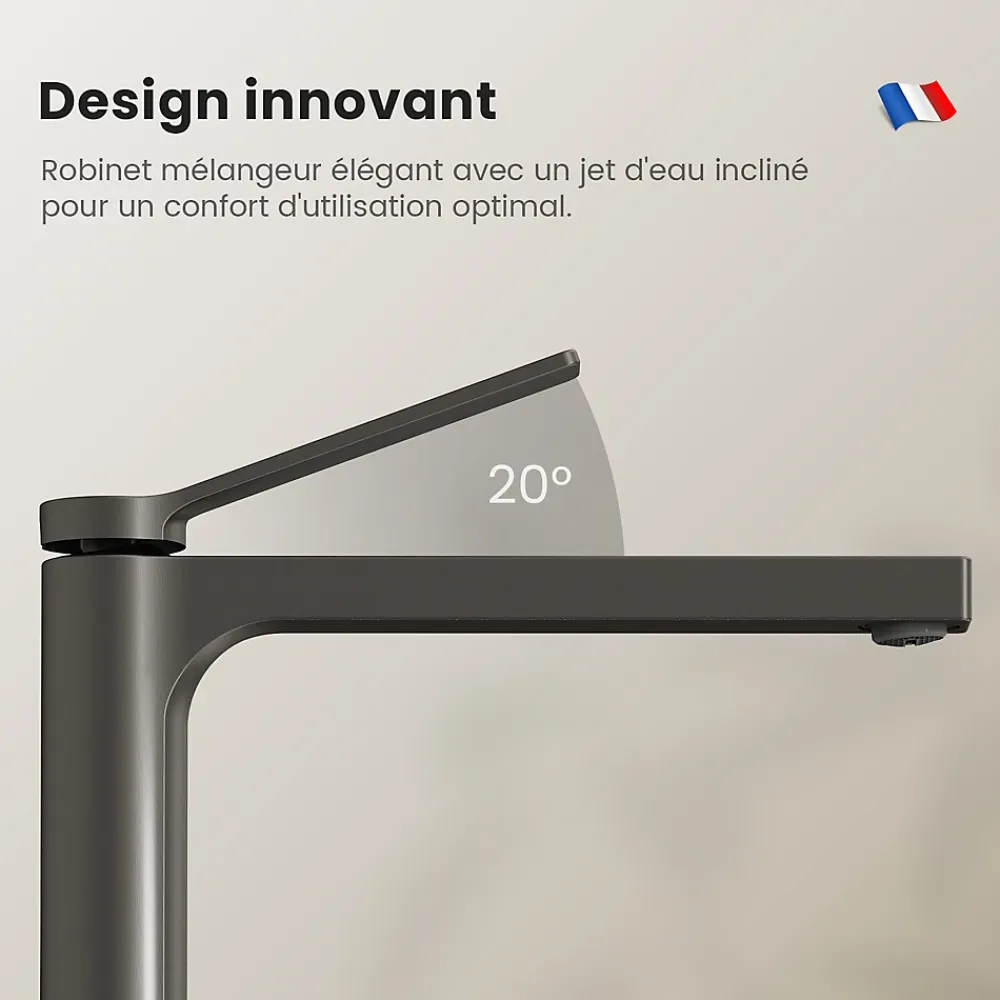 EMKE Robinet Lavabo Salle de Bain 335x233x46 mm Anthracite, Mitigeur en Cuivre, Robinet de Cuisine, Cartouche Céramique