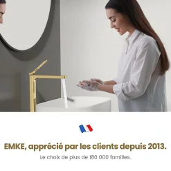 EMKE Robinet Lavabo Salle de Bain 335x233x46 mm Or Champagne, Mitigeur en Cuivre, Robinet de Cuisine , Cartouche Céramique