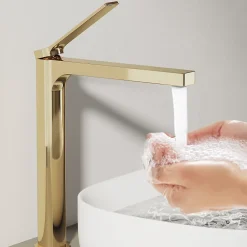 EMKE Robinet Lavabo Salle de Bain 335x233x46 mm Or Champagne, Mitigeur en Cuivre, Robinet de Cuisine , Cartouche Céramique