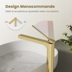 EMKE Robinet Lavabo Salle de Bain 335x233x46 mm Or Champagne, Mitigeur en Cuivre, Robinet de Cuisine , Cartouche Céramique