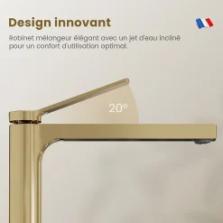 EMKE Robinet Lavabo Salle de Bain 335x233x46 mm Or Champagne, Mitigeur en Cuivre, Robinet de Cuisine , Cartouche Céramique