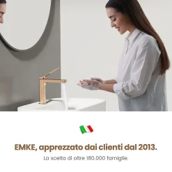 EMKE Robinet Salle de Bain Or Rose, 195x173x46 mm, Cartouche Céramique, Cuivre, Mitigeur de lavabo, Connexion 90 mm