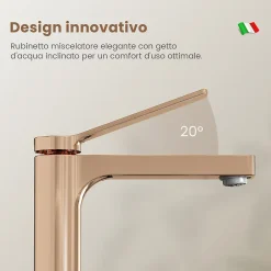 EMKE Robinet Salle de Bain Or Rose, 195x173x46 mm, Cartouche Céramique, Cuivre, Mitigeur de lavabo, Connexion 90 mm