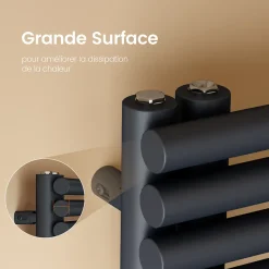 EMKE Sèche Serviettes à Eau Chaude pour Salle de Bain,127 x 60cm,Tuyaux Ronds Porte-Serviettes,Chauffe-Serviettes,Anthracite 776W