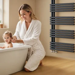 EMKE Sèche Serviettes à Eau Chaude pour Salle de Bain,127 x 60cm,Tuyaux Ronds Porte-Serviettes,Chauffe-Serviettes,Anthracite 776W