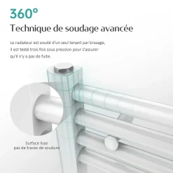 EMKE Sèche-serviette eau chaude, Radiateur sèche-serviettes raccordement central Blanc 120x60cm 598Watts