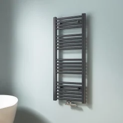 EMKE Sèche-serviette eau chaude, Radiateur sèche-serviettes raccordement central Anthracite 100x40cm 356Watts
