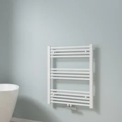 Sèche-Serviettes Eau Chaude|EMKE Sèche-serviette eau chaude, Radiateur sèche-serviettes raccordement central Blanc 75x60cm 337Watts