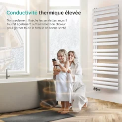 EMKE Sèche-serviette eau chaude à raccord latéral, radiateur sèche-serviettes blanc 174 x 60 cm, 782 W
