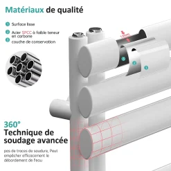 EMKE Sèche-serviette eau chaude à raccord latéral, radiateur sèche-serviettes blanc 174 x 60 cm, 782 W