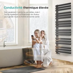Sèche-Serviettes Eau Chaude|EMKE Sèche-serviette eau chaude à raccord latéral, radiateur sèche-serviettes anthracite 174 x 60 cm, 823 W