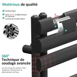 Sèche-Serviettes Eau Chaude|EMKE Sèche-serviette eau chaude à raccord latéral, radiateur sèche-serviettes anthracite 174 x 60 cm, 823 W