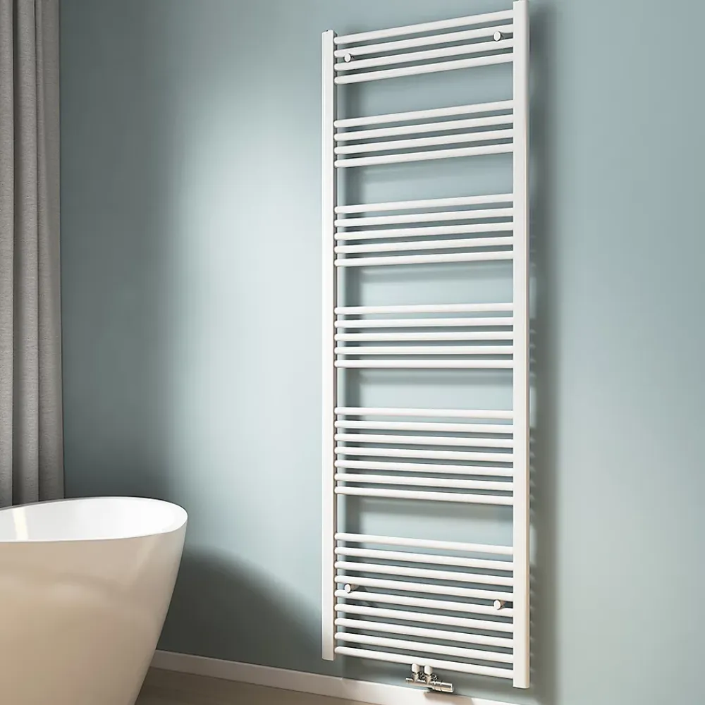 Sèche-Serviettes Eau Chaude|EMKE Sèche-serviette eau chaude, Radiateur sèche-serviettes raccordement central Blanc 180x60cm 860Watts