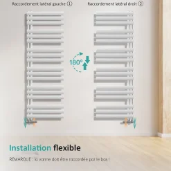 EMKE Sèche-serviette eau chaude à raccord latéral, radiateur sèche-serviettes blanc 174 x 50 cm, 683 W