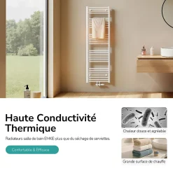 EMKE Sèche-serviette eau chaude, Radiateur sèche-serviettes raccordement central Blanc 120x40cm 427Watts