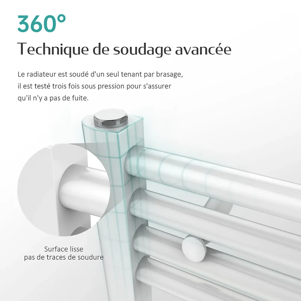 Sèche-Serviettes Eau Chaude|EMKE Sèche-serviette eau chaude, Radiateur sèche-serviettes raccordement central Blanc 160x60cm 761Watts