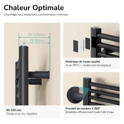 EMKE Sèche-serviette eau chaude, Radiateur sèche-serviettes raccordement central Anthracite 180x60cm 860Watts