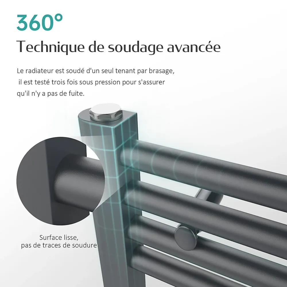 EMKE Sèche-serviette eau chaude, Radiateur sèche-serviettes raccordement central Anthracite 180x60cm 860Watts