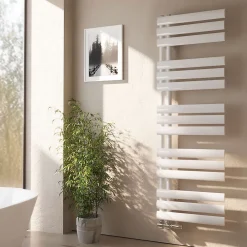 EMKE Sèche-serviette eau chaude à raccord latéral, radiateur sèche-serviettes blanc 143 x 40 cm, 484 W