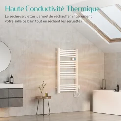 Sèche-Serviettes Électrique|EMKE Sèche-serviette électrique Aluminium Commande tactile Température réglable - 960 x 540 mm Blanc 500W