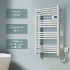 Sèche-Serviettes Électrique|EMKE Sèche-serviette électrique Aluminium Commande tactile Température réglable - 960 x 540 mm Blanc 500W