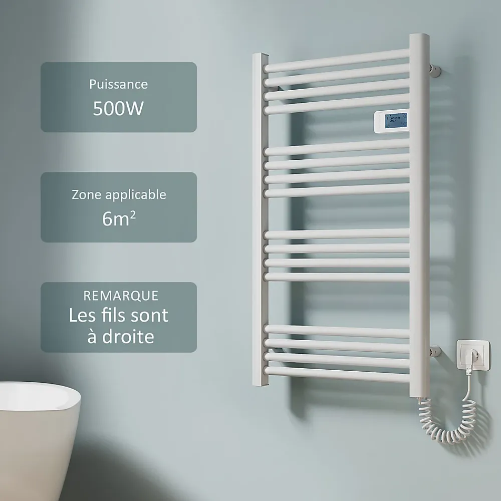 Sèche-Serviettes Électrique|EMKE Sèche-serviette électrique Aluminium Commande tactile Température réglable - 960 x 540 mm Blanc 500W