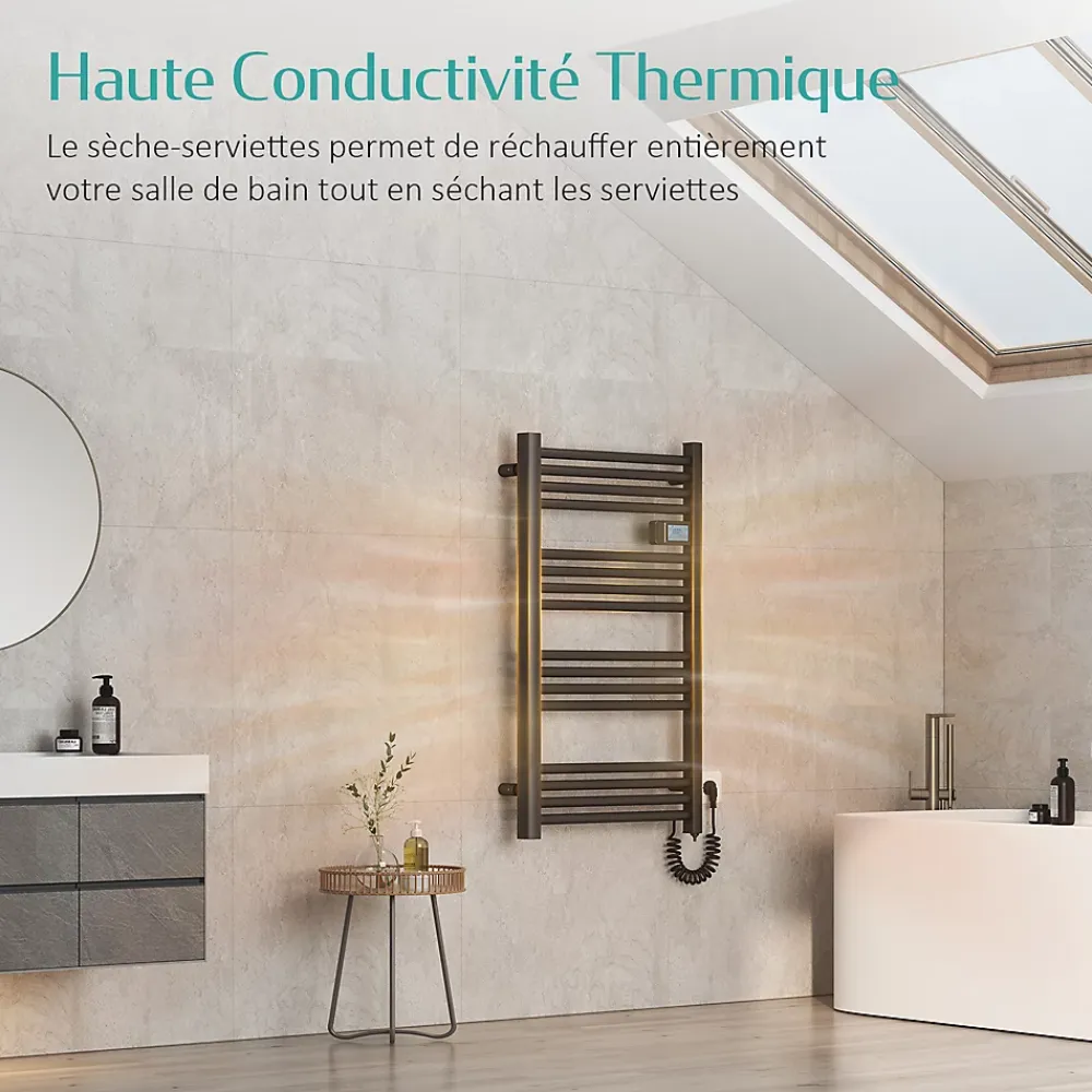 Sèche-Serviettes Électrique|EMKE Sèche-serviette électrique Aluminium Commande tactile Température réglable - 960 x 540 mm Noir 500W