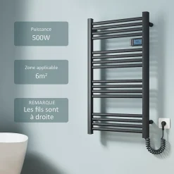 Sèche-Serviettes Électrique|EMKE Sèche-serviette électrique Aluminium Commande tactile Température réglable - 960 x 540 mm Noir 500W