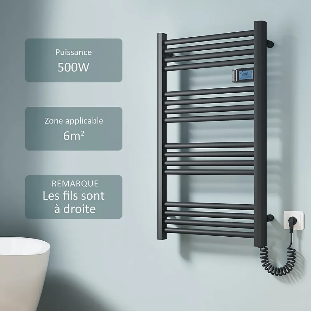 Sèche-Serviettes Électrique|EMKE Sèche-serviette électrique Aluminium Commande tactile Température réglable - 960 x 540 mm Noir 500W