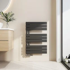 EMKE Sèche-serviettes à Eau Chaude Panneau Plat, Sèche-serviettes connexion latérale pour, Noir 762x500mm 397Watts