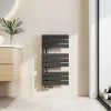 EMKE Sèche-serviettes à Eau Chaude Panneau Plat, Sèche-serviettes connexion latérale pour, Noir 762x400mm 342Watts