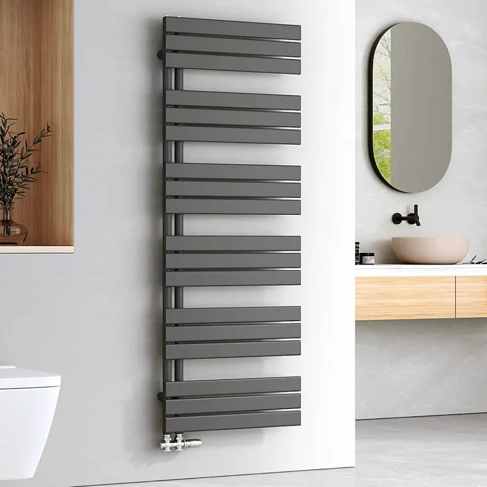 Sèche-Serviettes Eau Chaude|EMKE Sèche-serviettes à Eau Chaude Panneau Plat, Sèche-serviettes connexion latérale pour, Anthracite 1599x600mm 1005Watts