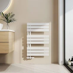 Sèche-Serviettes Eau Chaude|EMKE Sèche-serviettes à Eau Chaude 762x500mm, Panneau Plat Blanc avec Raccordement Latéral, 397 Watts
