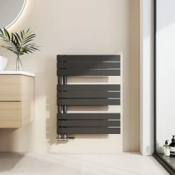 EMKE Sèche-serviettes à Eau Chaude Panneau Plat, Sèche-serviettes connexion latérale pour, Noir 762x600mm 479Watts