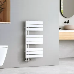 EMKE Sèche-serviettes à Eau Chaude Panneau Plat, Sèche-serviettes connexion latérale pour, Blanc 762 x 400mm 342 Watts