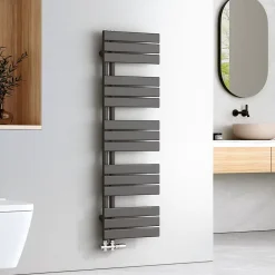 Sèche-Serviettes Eau Chaude|EMKE Sèche-serviettes à Eau Chaude Panneau Plat, Sèche-serviettes connexion latérale pour, Anthracite 1320x400mm 598Watts