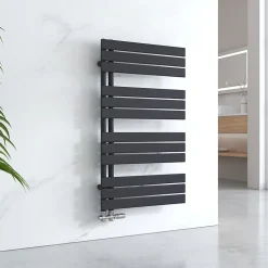 EMKE Sèche-serviettes à Eau Chaude Panneau Plat, Sèche-serviettes connexion latérale pour, Noir 1041x600mm 639Watts
